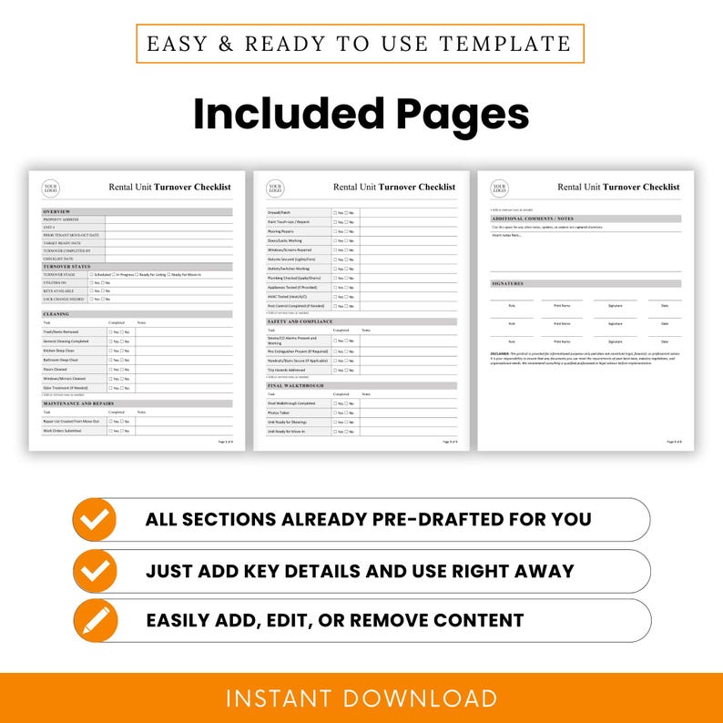 Rental Unit Turnover Checklist Template – Word & PDF, A4 + US Letter - Etsy
