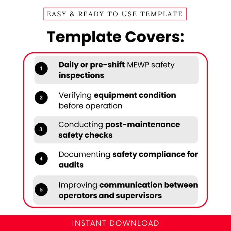 Mewp Rescue Checklist.pdf Boom Lift / Aerial Lift (MEWP) Safety Checklist Template – Word & PDF ...