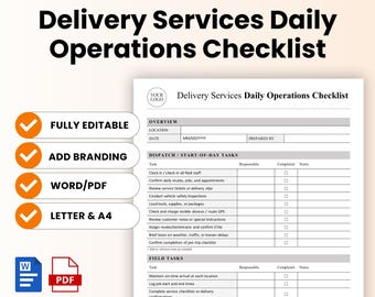 Delivery Services Daily Operations Checklist Template – Word & PDF, A4 + US Letter
