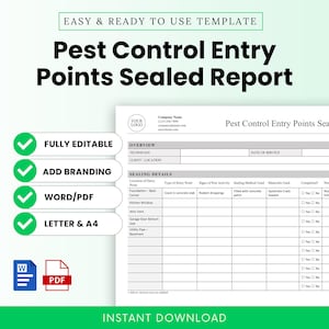 Pest Control Entry Points Sealed Report - Word & PDF, A4 + US Letter