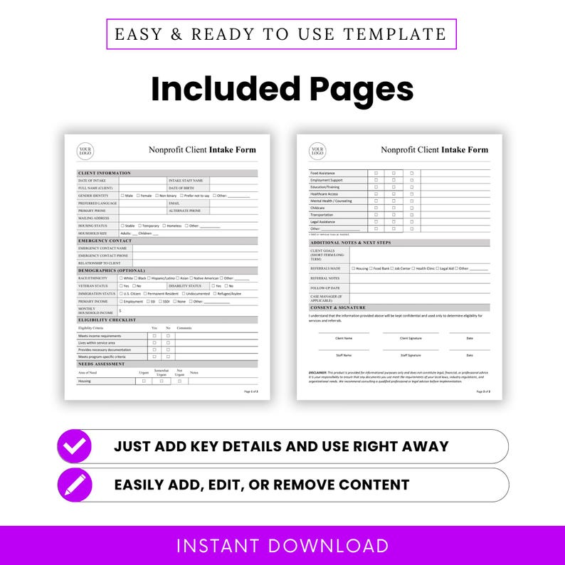 Nonprofit Client Intake Form Template – Word & PDF, A4 + US Letter - Etsy