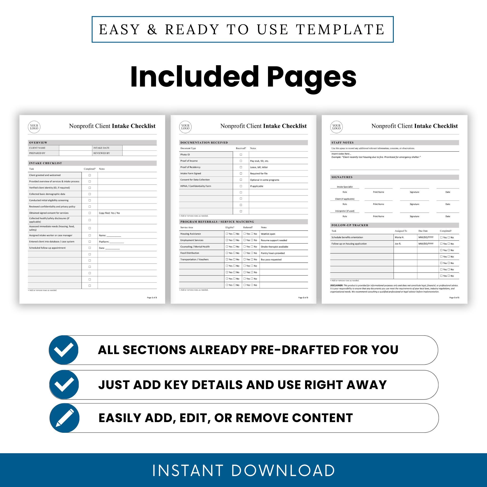 Nonprofit Client Intake Checklist Template – Word & PDF, A4 + US Letter ...