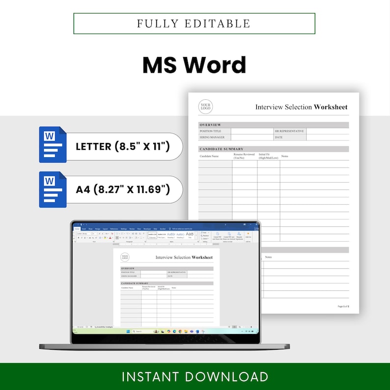 Interview Selection Worksheet Template – Word & PDF, A4 + US Letter ...