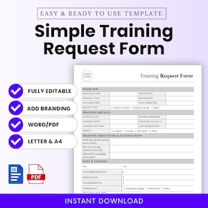 Employee Training Request Form Template (Word, PDF) | Document Approvals for Internal or External Courses, Workshops, Seminars, Conferences
