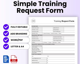 Employee Training Request Form Template (Word, PDF) | Document Approvals for Internal or External Courses, Workshops, Seminars, Conferences