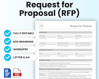 Simple Request for Proposal Template (Word, PDF) | RFP Template, Project Bid Request, Vendor Proposal, Editable Word, PDF, Letter, A4
