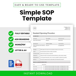Simple SOP Template (Word, PDF) | Standard Operating Procedure Template | Human Resources Business Document | Employee Work Guidelines