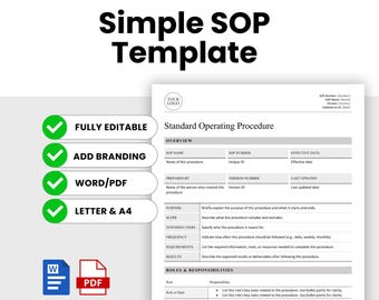 Simple SOP Template (Word, PDF) | Standard Operating Procedure Template | Human Resources Business Document | Employee Work Guidelines