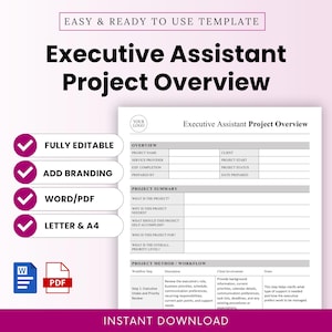 Executive Assistant Project Overview Template – Word & PDF, A4 + US Letter