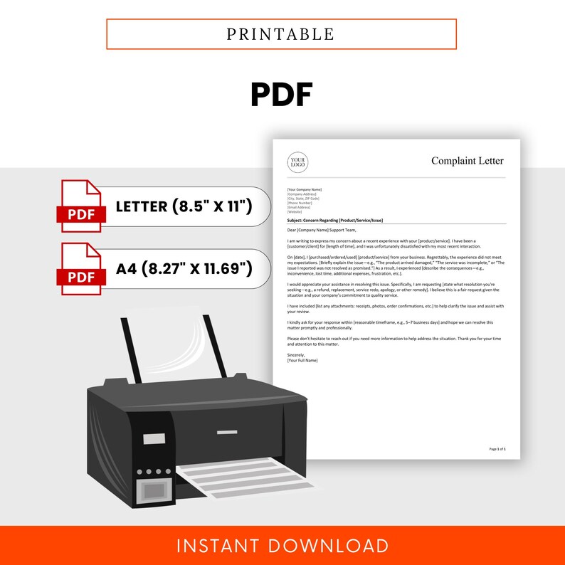 Complaint Letter Template (word, PDF), Formal Complaint Letter ...