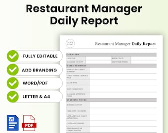 Restaurant Manager Daily Report Template – Word & PDF, A4 + US Letter