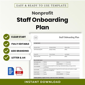 Nonprofit Staff Onboarding Plan Template – Editable Word + PDF (A4, US Letter)