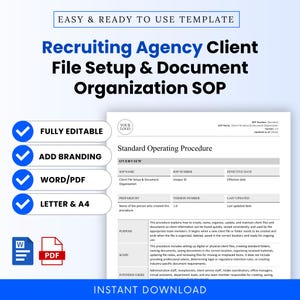 Recruiting Agency Client Setup, Document Organization SOP Template – Word & PDF, A4 + US Letter