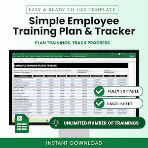 Simple Employee Training Plan & Tracker Template (MS Excel, Google Sheets) | Employee Training Program Management, Staff Training Plan
