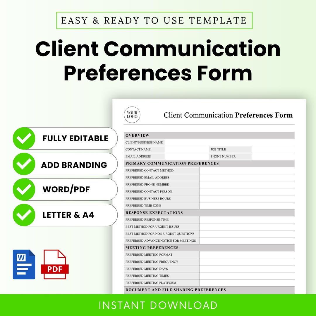 Client Communication Preferences Form Template – Word & PDF, A4 + US ...