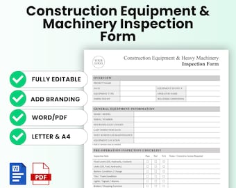 Construction Equipment and Heavy Machinery Inspection Form Template – Word & PDF, A4 + US Letter