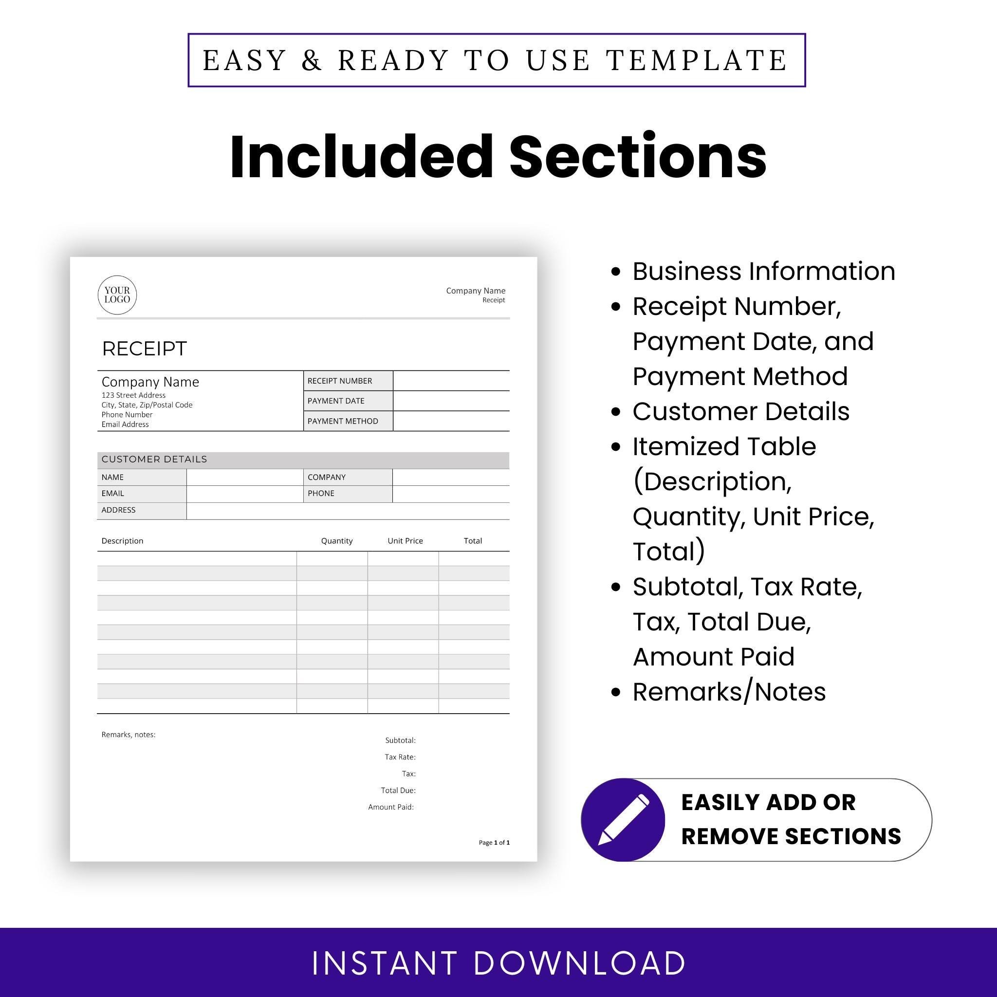 Receipts Template (word, PDF) | Simple Receipt Template | Payment ...