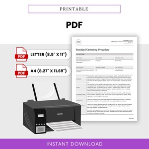 Virtual Assistant Client File Setup & Document Organization SOP Template PDF shown as a printable file in Letter and A4 sizes for business use, team training, and process reference. This printable VA SOP template helps remote support professionals follow a consistent process for client records, task instructions, service files, reports, invoices, checklists, and uploaded documents.