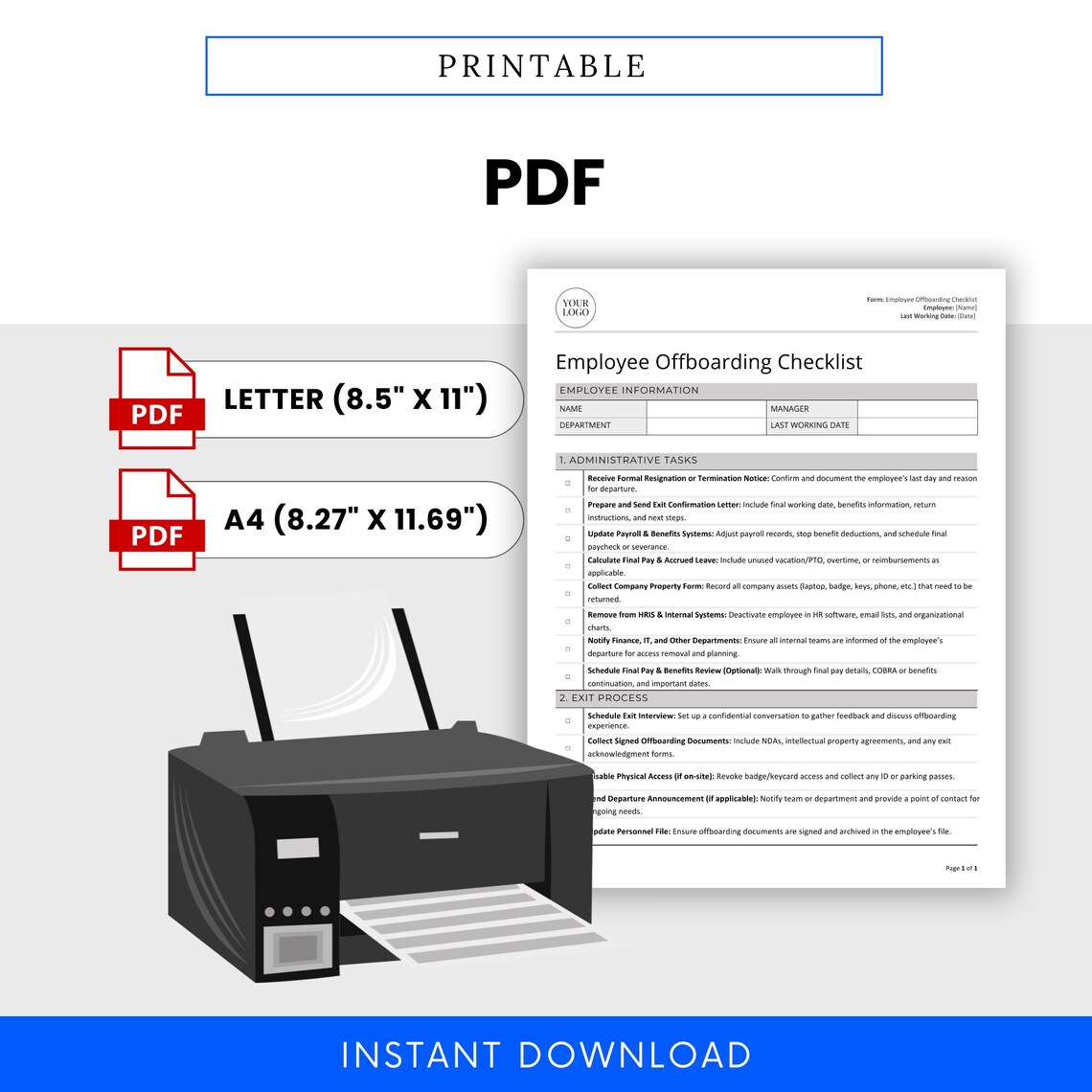 Employee Offboarding Checklist (MS Word, PDF) | Simple HR Template ...