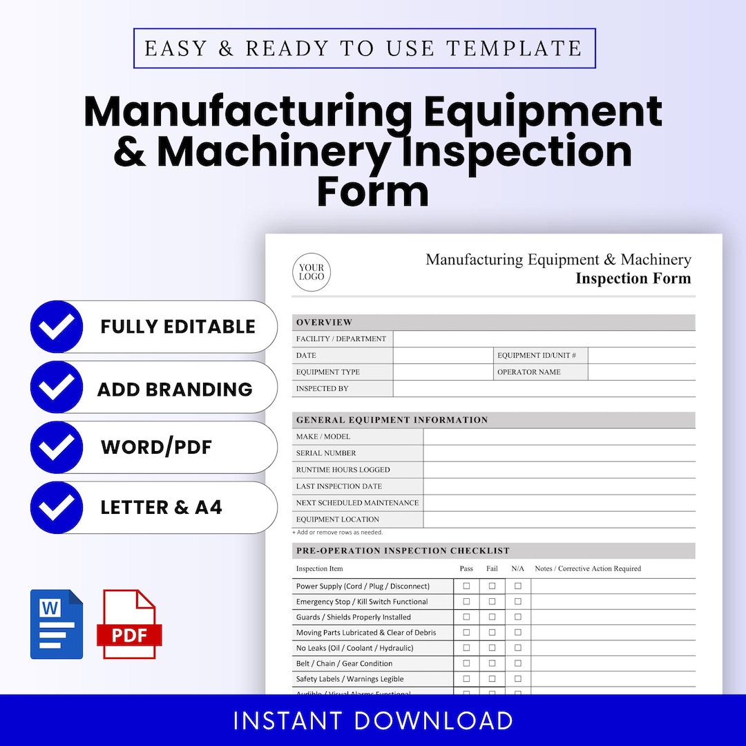 Manufacturing Equipment and Machinery Inspection Form Template – Word ...