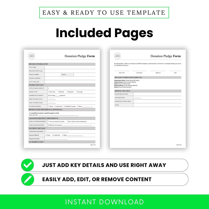 Donation Pledge Form Template – Word & PDF, A4 + US Letter - Etsy