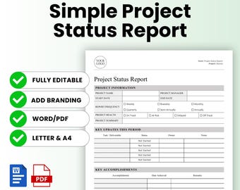 Simple Project Status Report Template (Word, PDF) | Project Update Template, Progress Report, Work Activity Report, Work Progress Summary
