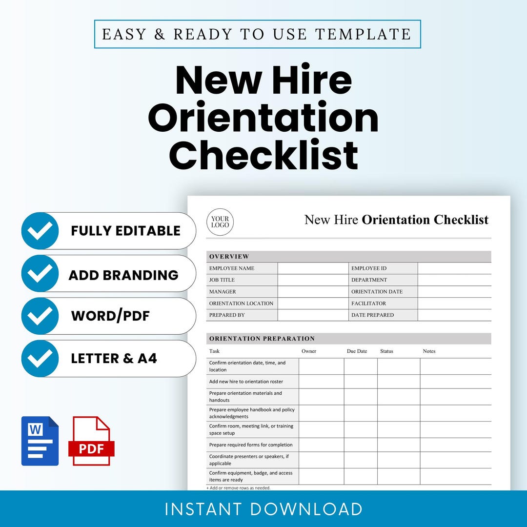 New Hire Orientation Checklist Template – Word & PDF, A4 + US Letter - Etsy