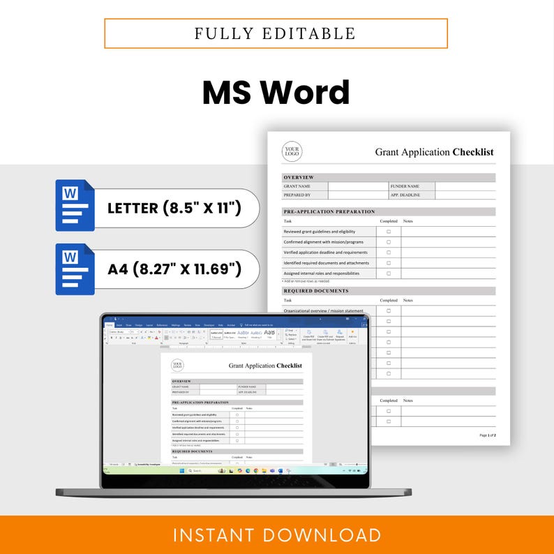 Grants Checklist.pdf Grant Application Checklist Template – Word & PDF, A4 + US Letter - Etsy