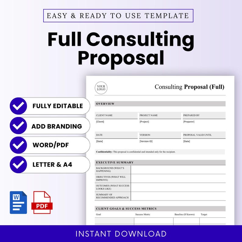 Consulting Proposal Template (full) – Word & PDF, A4 + US Letter - Etsy