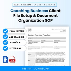 Coaching Business Client Setup, Document Organization SOP Template – Word & PDF, A4 + US Letter
