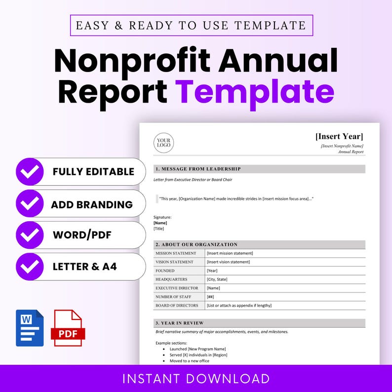 Nonprofit Annual Report Template – Word & PDF, A4 + US Letter - Etsy