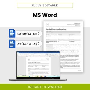 Bookkeeping Client File Setup & Document Organization Template Word version shown in Microsoft Word with editable Letter and A4 document sizes. This editable bookkeeping business template helps teams customize client file procedures, add branding, update responsibilities, and create a professional document storage workflow for bookkeeping clients.