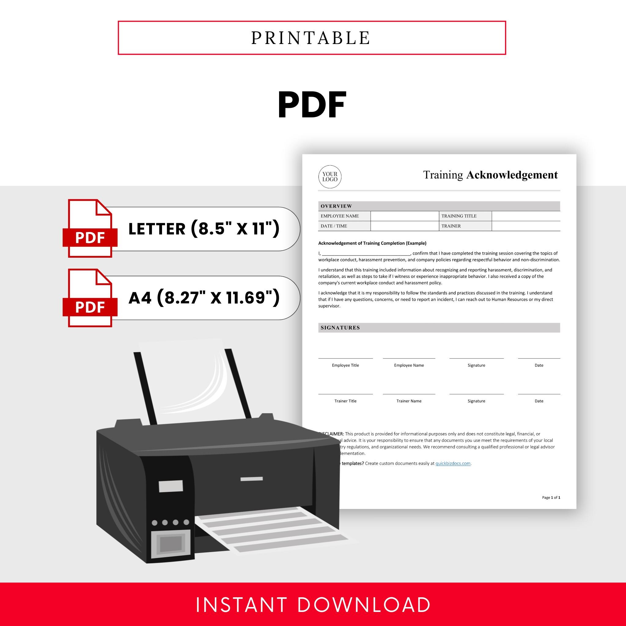 Training Acknowledgement Form (word, PDF) | Simple Training ...