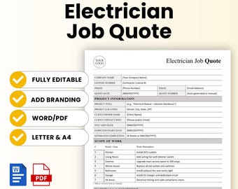 Electrician Job Quote Template – Word & PDF, A4 + US Letter