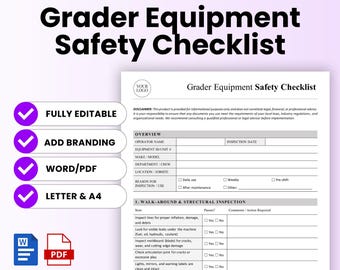 Grader Equipment Safety Checklist Template – Word & PDF, A4 + US Letter