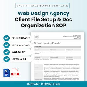 Web Design Agency Client Setup, Document Organization SOP Template – Word & PDF, A4 + US Letter