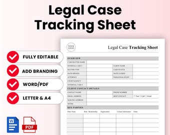 Legal Case Tracking Sheet Template – Word & PDF, A4 + US Letter