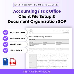Accounting / Tax Office Client Setup, Document Organization SOP Template – Word & PDF, A4 + US Letter
