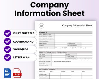 Company Information Sheet Template – Word & PDF, A4 + US Letter