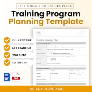 Training Program Planning Template (MS Word, PDF), Employee Training Plan, Employee Training Template, Training Outline, Leadership Workshop