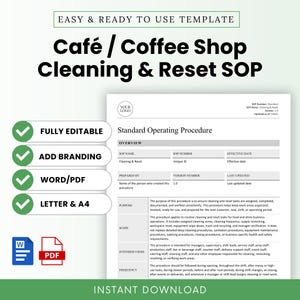 Café / Coffee Shop Cleaning and Reset SOP Template – Word & PDF, A4 + US Letter