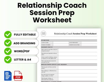 Relationship Coach Session Prep Worksheet Template – Word & PDF, A4 + US Letter