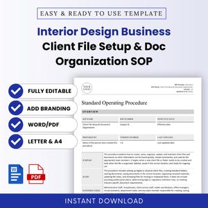 Interior Design Business Client Setup, Document Organization SOP Template – Word & PDF, A4 + US Letter