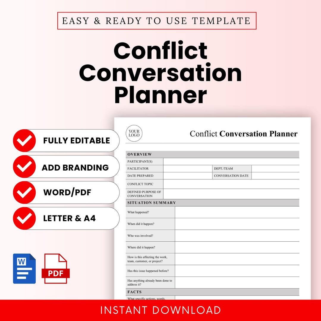Conflict Conversation Planner Template – Word & PDF, A4 + US Letter - Etsy