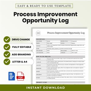Process Improvement Opportunity Log Template – Word + PDF, A4 + US Letter