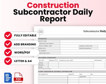 Construction Subcontractor Daily Report Template – Word & PDF, A4 + US Letter