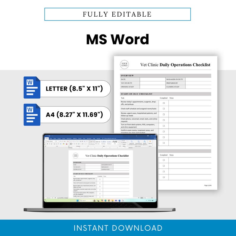 Objective Dvm Checklist Vet Clinic Daily Operations Checklist Template – Word & PDF, A4 + US ...
