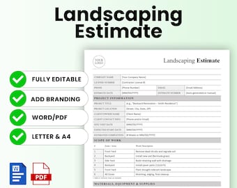 Landscaping Job Estimate Template – Word & PDF, A4 + US Letter