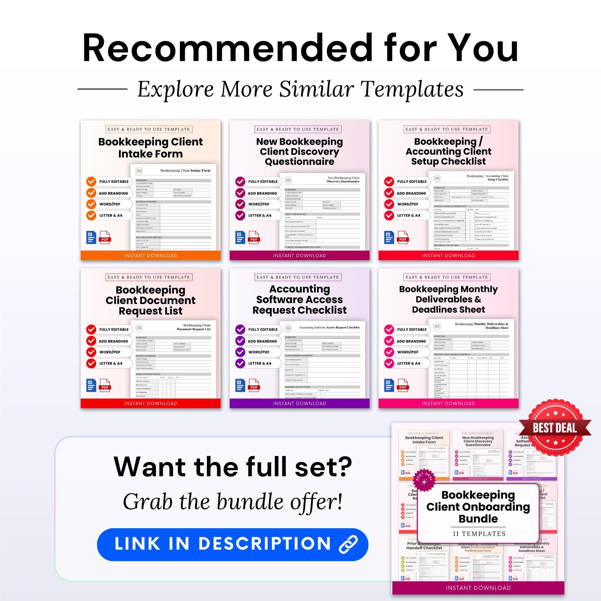 Bookkeeping / Accounting Client Setup Checklist Template – Word & PDF ...