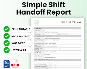Simple Shift Handoff Report Template - Word & PDF, A4 + US Letter